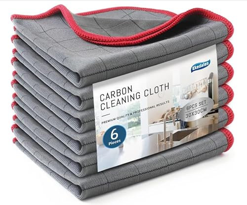 8 Stück Fensterputztücher Carbon Tücher, Fenstertuch Streifenfrei aus Mikrofaser - Für kristallklare Reinigung von Fenstern, Glas, Spiegeln, Bildschirmen & Allen glatten Oberflächen (Schwarz, 30x30cm)