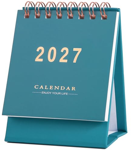 Mini-Tischkalender 2026–2027, Juli 2026 bis Dezember 2027, kleiner aufstellbarer Monatskalender zum Umblättern, 18 Monate, starkes Papier, Doppelringbindung, für Zuhause oder Büro, Blau