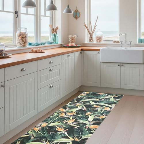 Digitalisierter Vinylteppich, tropische Blätter, Prisma, verschiedene Größen, modernes Design und Widerstandsfähigkeit für Ihren Raum, Küche, Bad, Wohnzimmer, Esszimmer, PVC-Bodenbelag (50 x 250 cm