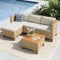 MFSTUDIO Rattan Garden Furniture Sets 3 Pieces with Beige Cushion Outdoor Small L-Shaped Couch Sofa with Wood Table Garden Chaise & 2-Seat Chairs Wicker Outdoor Sofa Conversation Set for 4 People