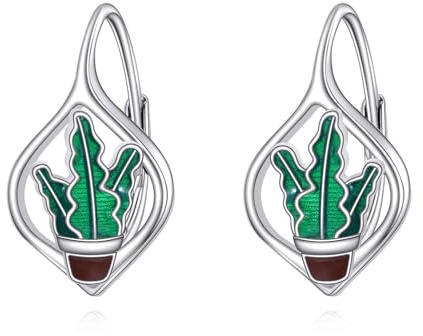 Cactus Earrings Sterling Silver Fishbone Cactus Earrings Hoop Plant Jewellery Gifts for Women