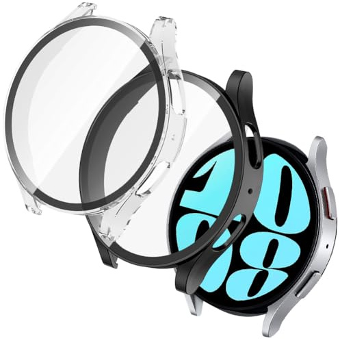 OFFCUP 2pcs 40mm Screen Protector Cases Compatible Samsung Galaxy Watch 6 | Hard Case Screen Protector with HD Clear Full Protection Bumper Case Cover, Built-in Tempered Glass Film (Black+Transparent)