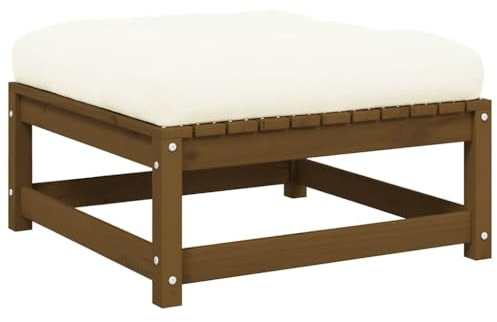 QJBSAVVA Garten-Fußhocker Honigbraun Kiefer Massivholz 70x70 cm mit Creme-Sitzkissen Modular Outdoor Sofa Element Stapelbar & Robust für Balkon Terrasse Garten Lounge