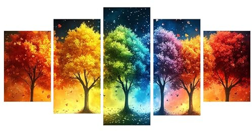 Diamond Painting 5 Teilig Landschaft Baum Diamond Painting Kinder,Groß XXL Diamant Malerei Kreuzstich Basteln Erwachsene,DIY Voll Set Diamant Crystal Art Set,Weihnachtsdeko,Zimmer Deko 90x150cm Y-179