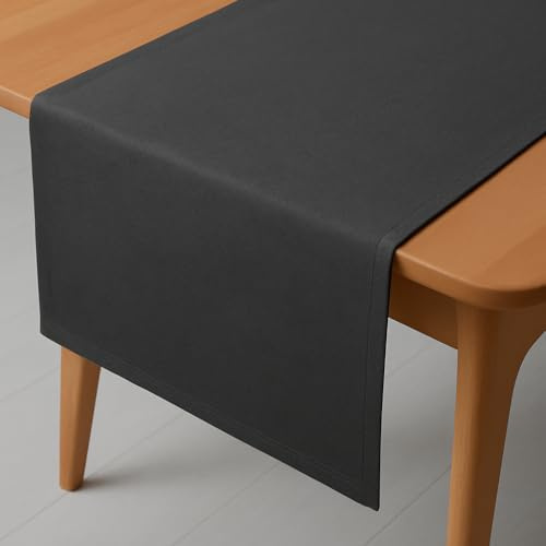 DecoHomeTextil Leinen Optik Tischdecke Eckig 40 x 140 cm Grau Anthrazit | wasserabweisend, fleckenabweisend, abwaschbar, Lotuseffekt