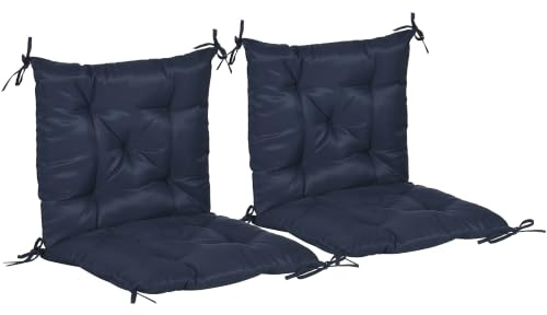 Outsunny 2er-Set Sitzkissen Bindebänder Stoffbezug 98 x 50 cm Dunkelblau | Stuhlkissen, 8cm Dicke Polsterauflage, Sitzpolster für Küche, Büro, Esszimmerstühle