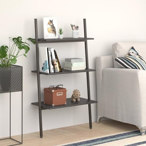 sephironlbb Scaffale a scala con 3 ripiani, nero, 64 x 34 x 116 cm, in acciaio e legno, salvaspazio, per soggiorno, ufficio, camera da letto, versatile spazio per libri, raccoglitori decorativi