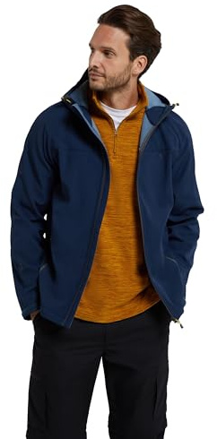 Mountain Warehouse Exodus Mens Softshell Hooded Jacket | Adjustable Fit, Wind & Water Resistant, Lightweight & Breathable Coat with Fleece Lining for Warmth, For Light Rain, Walking
