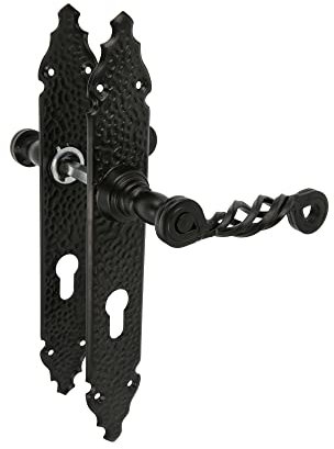Amig - Türgriff | Zamak Stahlplatte | Türfalle Elektrisch | Antik Design | Robust & Langlebig | Passend für Einsteckschloss Dornmaß 30mm | Scharniere Vintage, Schwarz, Mod. PB72, Mod. Pb72