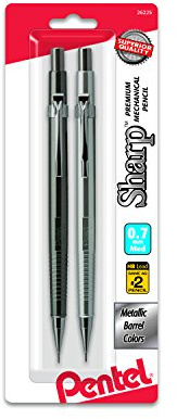 Pentel Sharp P207MBP2 Lot de 2 porte-mines métalliques de 0,7 mm, couleurs assorties