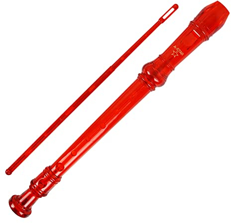 A-Star Sopran-/Descant-Schulblockflöteninstrument, englische/barocke Griffweise – Tonart C mit Lerntabelle, Tasche, Putzstock – Rot