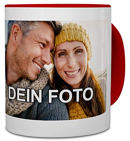 PhotoFancy® - Tasse mit Foto Bedrucken Lassen - Fototasse Personalisieren – Kaffeebecher zum selbst gestalten (Rot)