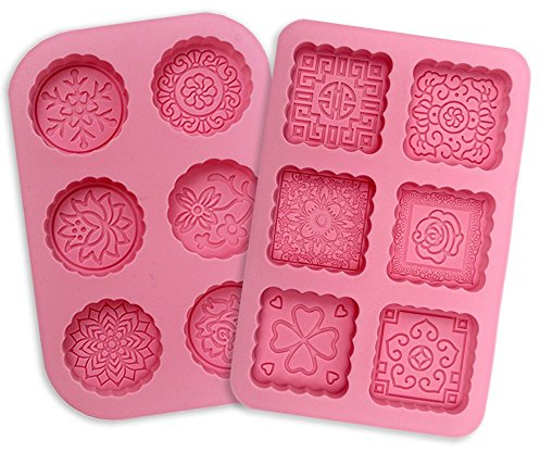 Molde de Silicona para Jabones de Cake de Chocolate, Redondo y Cuadrado 6 cavidades, Juego de 2