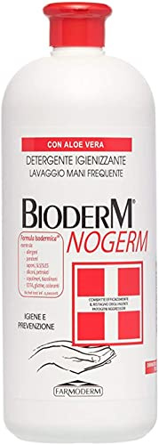 Bioderm NoGerm Detergente Igienizzante Mani Professionale Delicato 1 Litro | Da risciacquo, con clorexidina 0,3% e aloe vera: igiene professionale che non secca le mani, anche a ogni lavaggio