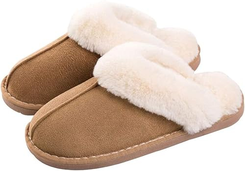 Kemosen Damen Hausschuhe Herren Pantoffeln Winter Warme Weiche Slippers Plüsch Flauschige Flache Schuhe,Khaki,36/37 EU