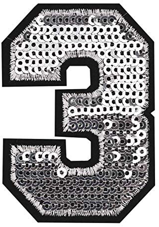 Zahl Pailletten Aufbügler 3-4,6x6,5cm silber Applikation Aufnäher Zahlen Ziffern, Buchstaben & Zeichen:3