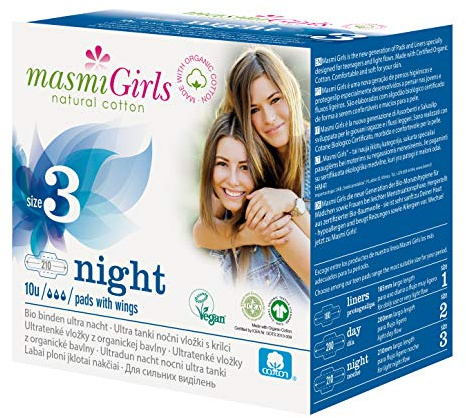 MASMI NATURAL COTTON Bio Binden Ultra Nacht Girls 3, 10 Stück
