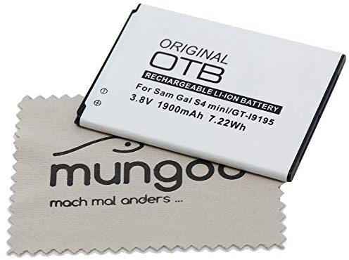 Batterie de rechange pour Samsung Galaxy S4 mini (i9190), Galaxy S4 mini LTE (i9195) (remplace la batterie d'origine EB-B500) OTB avec chiffon de nettoyage Mungoo