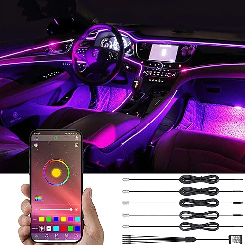 TABEN Neonleuchtleisten für das Auto, 4-teiliges Set, mit 8 Farben, zur Autodekoration, Stimmungslicht, Innenraumbeleuchtung, wasserdicht, DC12V (1 Set)