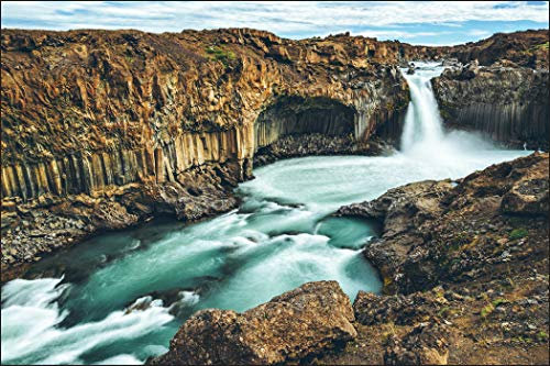 Muralo Photo Wallpaper Nature Island 150 x 225 cm Non-Woven Wallpaper Wall Wallpaper Waterfall Rocks Sky Living Room Bedroom Modern Murals XXL Landscape Panorama Wall Decoration