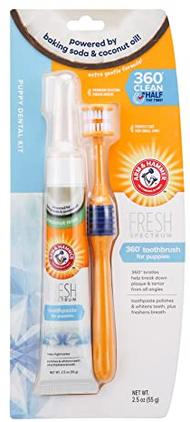 ARM & HAMMER Fresh Spectrum Coconut Dental Kit for Puppies, Includes Puppy Toothpaste, Toothbrush & Finger Brush, Removes Plaque, 360° Brush Deep Cleans all Tooth Surface, Easy to Use Dog Oral Care
