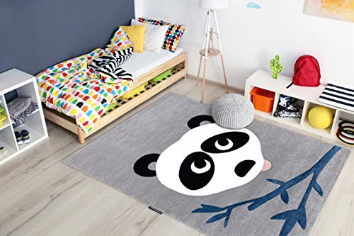 rugsx Kinderteppich Petit für Babyzimmer, Spielteppiche, Kinderzimmer, Panda grau 80x150 cm