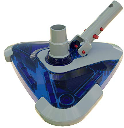 POOLWHALE See-Thru Weighted Transparent Triangular Pool Rotative Vacuum Head with Brush & EZ Clip Handle - for Cleaning Surface Safe on Vinyl Lined Pools