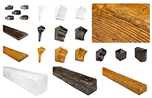 DECO WOOD Kopplungsstück rustikal aus Polyurethane, Verzierung Rustikal, PU Balkendeko Holzoptik (weiß - 14x31cm) Hartschaum Deckenverkleidung
