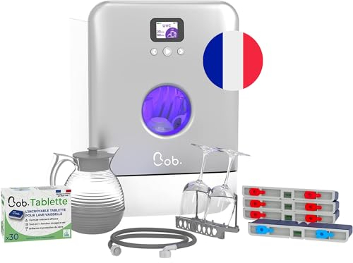 DAAN TECH Bob - Lave-vaisselle Compact 3 Couverts Encastrable - Pose Libre, Avec Réservoir, Portable - Séchage Naturel - Assiette 29 cm - Label Origine France Garantie, Eco-Conçu (Premium Silver)