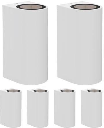ledscom.de 6 Stück Wandleuchte ALSE Up & Downlight für außen, weiß, Aluminium, rund, inkl. 2 GU10 LED Lampen (weiß, 10,6W, je 504lm, 44°)