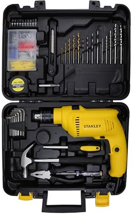 STANLEY SDH550KP-IN 550W 10mm Single Speed Hammer Drill Machine and Hand Tools Kit for Home, DIY and Professional use (120-Pieces)