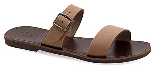 45 Dunkelbraun Emmanuela griechische Ledersandalen für Herren, hochwertige handgefertigte Herrensandalen mit verstellbarem Schnallenriemen, Sommerschuhe mit offenen Zehen, Slide Riemchensandalen