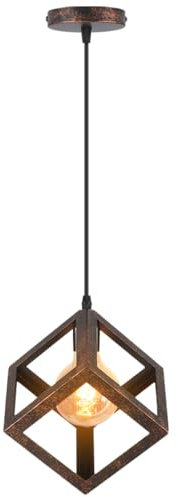 iDEGU Pendelleuchte Vintage Lampenschirm aus Metall Retro Hängelampe mit Geometrischen WürfelDesign Industrielle Deckenleuchte Hängeleuchte für Schlafzimmer Wohnzimmer Restaurant, 16cm, Rost Schwarz