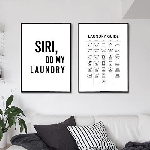 Tanyang Simplicity Wäscheleitfaden-Poster „Siri Do My Laundry“-Zitate In Schwarzem Text Auf Weißem Hintergrund, 2-Teiliges Leinwandbild Für Schlafzimmerdekoration 30Cmx40Cm Kein Rahmen