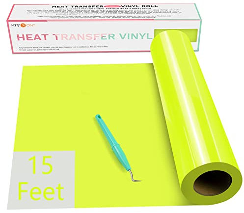 HTVRONT Heat Transfer Vinyl - Neon Yellow Iron On - 12 x 15ft - Easy Cut & Weed for Shirts & More