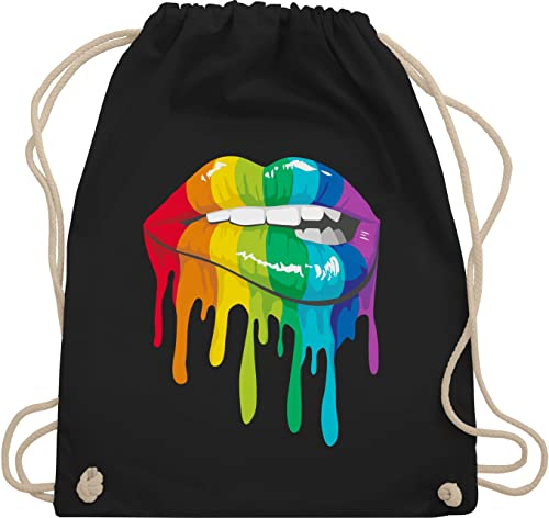 Shirtracer Turnbeutel Rucksack - Kleidung Pride Flag - Lippen LGBT & LGBTQ - Unisize - Schwarz - regenbogen sachen lgbtq-tasche csd lippe juterucksäcke lgbtq+ beutel lesbian mund turnsack lqbtq