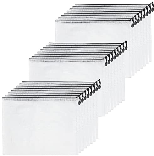 KEILEOHO 24 Pcs A3 Plastic Zip Wallet, A3 Zip Folder Pockets, Mesh File Bags for Offices Supplies Travel Accessories