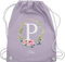 Turnbeutel Rucksack - Initialen mit Namen - Unisize - Pastell Lila - sportbeutel mädchen kindergarten individuelle geschenke tasche für kita gestalten stoffbeutel kinder schule