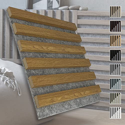 MARBET DESIGN Akustikpaneele Akustikquadrate 30x30cm Wandverkleidung Holz - (1 Paneel, grau - Eiche hell) Lamellenverkleidung Holzwand natur