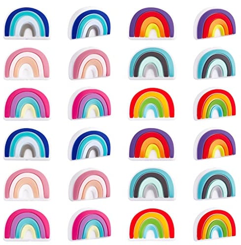 WEWAYSMILE 18pcs Rainbow Silicone Beads Making Kit, Round Silicone Beads for Jewelry Crafts Necklace Garland Bracelet (6 Styles)