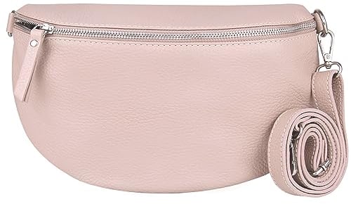 Frentree® Damen Echtleder Bauchtasche, Made in Italy, Umhängetasche Crossbody Tasche Schultertasche mit silbernem Reißverschluss, Größe MAXI