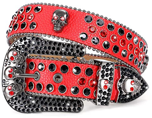 SUOSDEY Totenkopf Strass Gürtel Stilvoll Nietengürtel Herren Damen Punk Gürtel für Jeans Kleider Hose