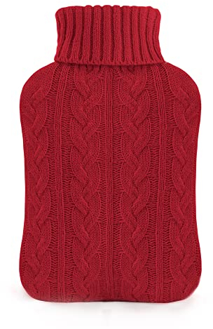 samply Wärmflasche mit Bezug – Weicher Premium Strickbezug – 2L groß Wärmeflasche, groß Rot