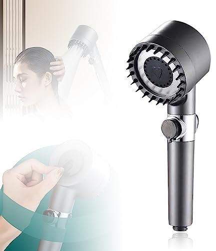 Koufeil Doccia Massaggiante Multifunzionale Tedesca, Soffione Doccia Portatile con Filtro, 4 Modalità, Nero/Grigio, 1 Unità