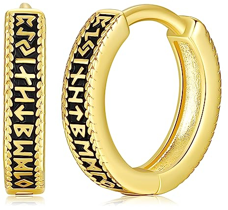 Wikinger Creolen Ohrringe Herren Silber 925 Wikinger Ohrringe Gold Damen Klapp Wikinger Runen Creolen Wikinger Ohrschmuck Schmuck für Herren Männer Frauen