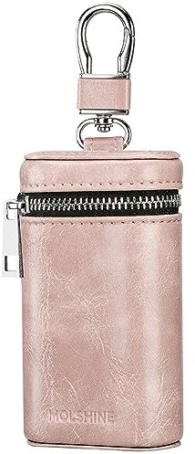 MOLSHINE Universal Leather Faraday Car Key Case, Car RFID Signal Blocking Key Fob Protector, Stylish Anti-Theft Car Key Pouch, Anti-Hacking Case Blocker, Jammer Signal Blocke-(Pink)