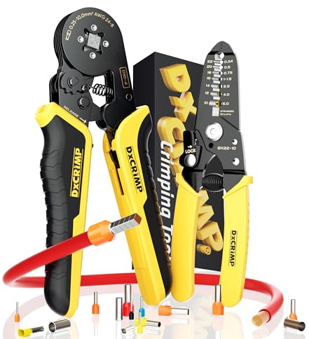 DxCRIMP Pinza Crimpatrice Capicorda - Pinza Puntalini - 0,25-10 mm² Crimpatrice Puntalini per Connettori Elettrici Isolati, Pinza Elettricista, Pinze, Pinza Capicorda, Criming Tool con Spellafili