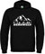 Bergwelt Hoodie Wald und Gebirge Tierwelt in den Alpen Herren Langarm Kapuzenpullover Brustdruck | Schwarz | Größe XL