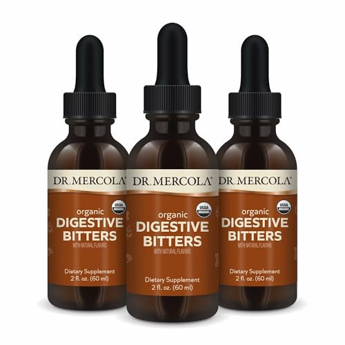 Dr. Mercola Organic Digestive Bitters Liquid Drops - Digestive Health Support - Alcohol-Free Formula - Features Burdock Root, Dandelion Leaf, Fennel Seed & More - 2 fl. oz. (30 Servings), 3 Pack