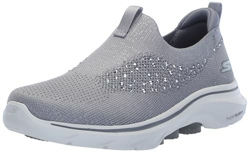 Skechers Women's GO Walk 7 Bling Sneaker, Gray, 7 UK